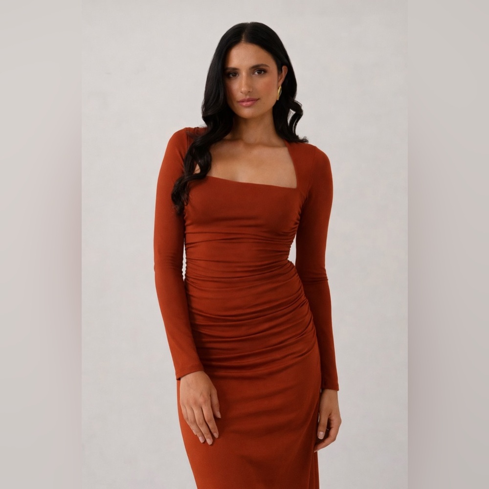 Park & Fifth | Aberdeen Dress | Long Sleeve Jersey Dress in Rust